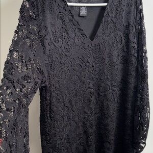 Lildy black V-Neck Tunic - dramatic sleeves and lace.